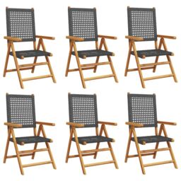 Berkfield Home Reclining Garden Chairs 6 pcs Black Poly Rattan & Solid Wood - thumbnail 2