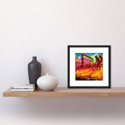 Artery8 Field Hockey Game Abstract Vibrant Colourful Oil Painting Square Wooden Framed Wall Art Print Picture 8X8 Inch in Black - thumbnail 2