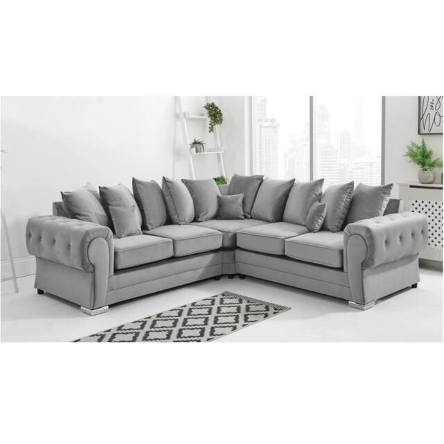 Furniture 786 Verona Scatter Back Plush Velvet 2c2 Corner Sofa in Silver - image 1