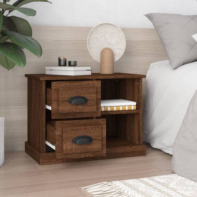 Berkfield Home Elegant Bedside Cabinet Brown Oak 60x35.5x45 cm - image 1
