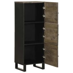Berkfield Home Highboard Black 40x33x110 cm Solid Wood Mango - Size: 40 x 33 x 110 cm - thumbnail 2