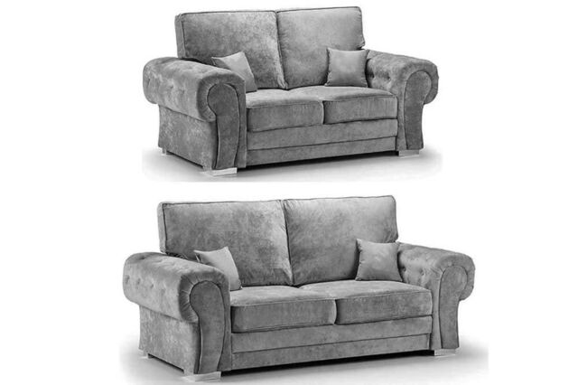 Furniture 786 Chingford Full Back 3&2 Seater Sofa Set Chenille Fabric in Grey - image 1