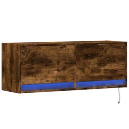 Berkfield Home TV Wall Cabinet with LED Lights Smoked Oak 100x31x35 cm in Brown - Size: 100 x 31 x 35 cm - thumbnail 1