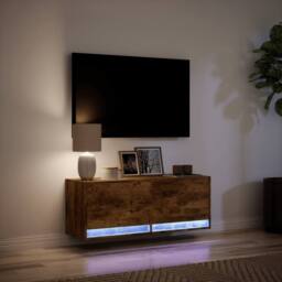 Berkfield Home TV Wall Cabinet with LED Lights Smoked Oak 100x31x35 cm in Brown - Size: 100 x 31 x 35 cm - thumbnail 5