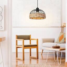 EONLION Metal & Rope Lamp Shade for Ceiling Pendant in Black - thumbnail 3