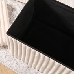 OHS Storage Box Lid Ottoman Folding Ribbed Fleece Footstool Tub in Cream - thumbnail 3