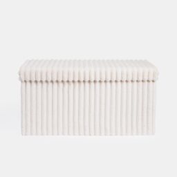 OHS Storage Box Lid Ottoman Folding Ribbed Fleece Footstool Tub in Cream - thumbnail 5