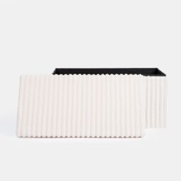 OHS Storage Box Lid Ottoman Folding Ribbed Fleece Footstool Tub in Cream - thumbnail 7