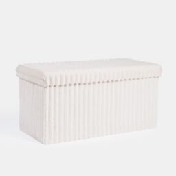 OHS Storage Box Lid Ottoman Folding Ribbed Fleece Footstool Tub in Cream - thumbnail 6