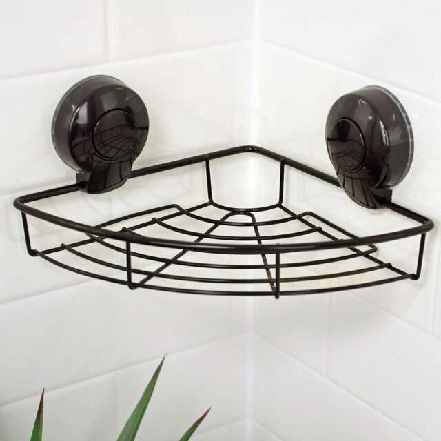 Showerdrape Suctionloc Black Steel Suction Wall Mounted Corner Basket - image 1