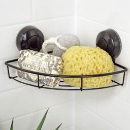 Showerdrape Suctionloc Black Steel Suction Wall Mounted Corner Basket - thumbnail 2