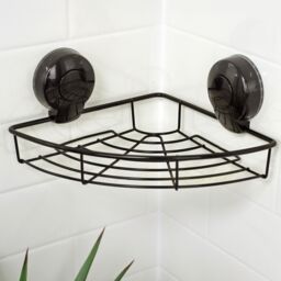 Showerdrape Suctionloc Black Steel Suction Wall Mounted Corner Basket - thumbnail 1