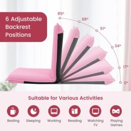 Costway Lazy Sofa Floor Chair Foldable Gaming Chair Recliner With 6 Adjustable Positions in Pink - thumbnail 5
