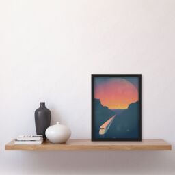Artery8 Retro Futurism Sci Fi Planet Train Travel Design Framed Art Print in Blue - Size: A4 - thumbnail 4