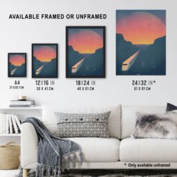 Artery8 Retro Futurism Sci Fi Planet Train Travel Design Framed Art Print in Blue - Size: A4 - thumbnail 3