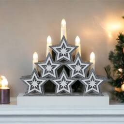 mysmartbuy Natural Wooden Candle Bridge 5 Warm White LEDs, Arch with Star Detail in Grey - thumbnail 3