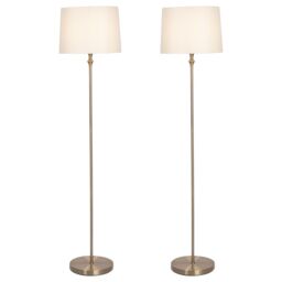 First Choice Lighting Set of 2 Antique Brass Floor Lamps with Cream Shades in Gold - thumbnail 2