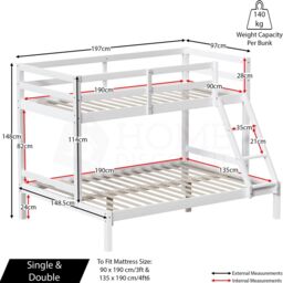 Home Discount Vida Designs Sydney Triple Sleeper Bunk Bed Frame Bedroom Furniture in White - Size: Single - thumbnail 2