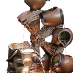 Primrose Santana Cascading Bowls Windmill & Bucket Water Feature With Lights 61cm in Brown - thumbnail 6