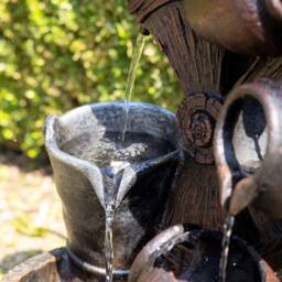 Primrose Santana Cascading Bowls Windmill & Bucket Water Feature With Lights 61cm in Brown - thumbnail 4