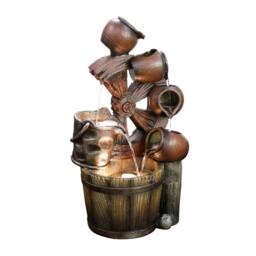 Primrose Santana Cascading Bowls Windmill & Bucket Water Feature With Lights 61cm in Brown - thumbnail 5