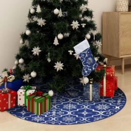 Berkfield Home Luxury Christmas Tree Skirt with Sock Blue 90 cm Fabric