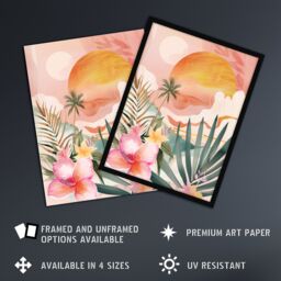 "Artery8 Tropical Pink Beach Sunset Palm Orchids Abstract Framed Art Print - Size: W12"" x H16""" - thumbnail 2