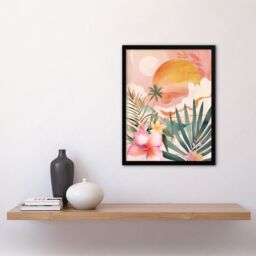 "Artery8 Tropical Pink Beach Sunset Palm Orchids Abstract Framed Art Print - Size: W12"" x H16""" - thumbnail 4