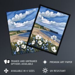 "Artery8 Saltburn Hunt Cliff Yorkshire Wildflowers Digital Framed Art Print in Blue - Size: W12"" x H16""" - thumbnail 2