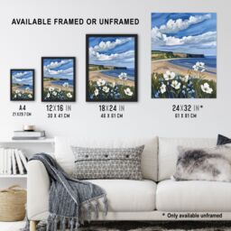 "Artery8 Saltburn Hunt Cliff Yorkshire Wildflowers Digital Framed Art Print in Blue - Size: W12"" x H16""" - thumbnail 3