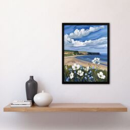 "Artery8 Saltburn Hunt Cliff Yorkshire Wildflowers Digital Framed Art Print in Blue - Size: W12"" x H16""" - thumbnail 4
