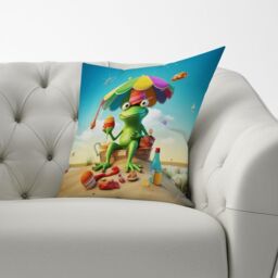 Warren Reed - Designer Frog On A Beach Holiday Cushions in Yellow - Size: 60 cm x 60 cm - thumbnail 2