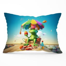 Warren Reed - Designer Frog On A Beach Holiday Cushions in Yellow - Size: 60 cm x 60 cm - thumbnail 1