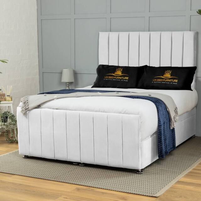 UK Bed Furniture Belvoir End Lift Divan Ottoman Bed with 54 Inch Headboard in White - Size: Double - image 1