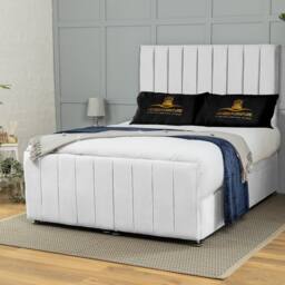 UK Bed Furniture Belvoir End Lift Divan Ottoman Bed with 54 Inch Headboard in White - Size: Double - thumbnail 1