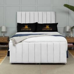 UK Bed Furniture Belvoir End Lift Divan Ottoman Bed with 54 Inch Headboard in White - Size: Double - thumbnail 2