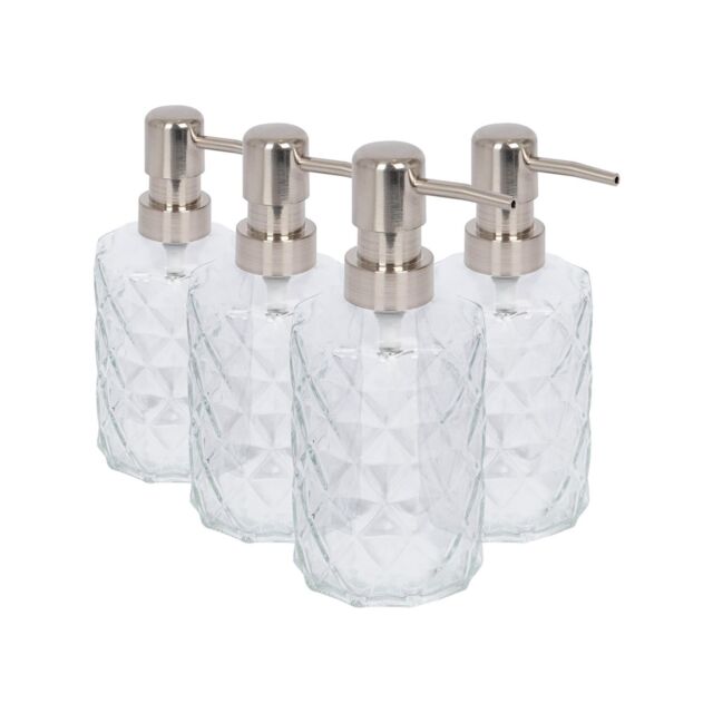 Harbour Housewares 500ml Glass Soap Dispensers - 4x Prism Refillable Hand Wash Bottle with Pump in Clear - image 1