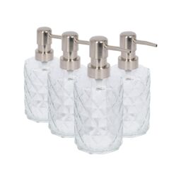 Harbour Housewares 500ml Glass Soap Dispensers - 4x Prism Refillable Hand Wash Bottle with Pump in Clear