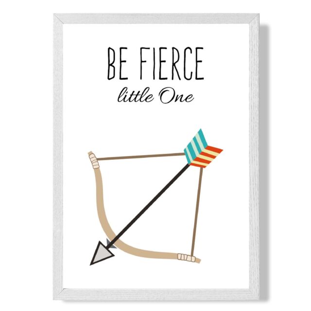 ARTZE Be Fierce Arrow Tribal Quote Framed Print SIZE: A2 with White Frame in Bright Blue - Size: A4 - image 1