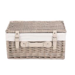 Red Hamper Wicker 40cm Antique Wash Picnic Basket with Cotton Lining in White - thumbnail 3