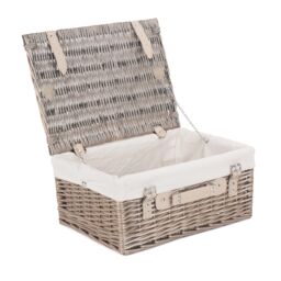 Red Hamper Wicker 40cm Antique Wash Picnic Basket with Cotton Lining in White - thumbnail 1