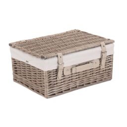 Red Hamper Wicker 40cm Antique Wash Picnic Basket with Cotton Lining in White - thumbnail 2
