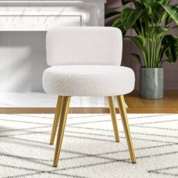 FORGEVIO Teddy Upholstery Dressing Table Stool Makeup Bedroom Rest Chair in Cream - thumbnail 1