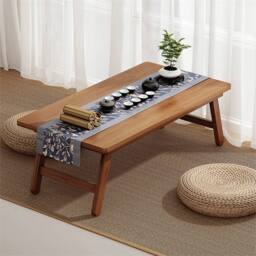 Nordara 34.3x77x27cm Bamboo Folding Coffee Tea Tatami Low Foldable Floor Table in Brown - Size: 100 cm x 100 cm - thumbnail 5