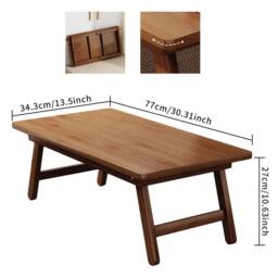 Nordara 34.3x77x27cm Bamboo Folding Coffee Tea Tatami Low Foldable Floor Table in Brown - Size: 100 cm x 100 cm - thumbnail 2