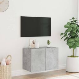 Berkfield Home TV Wall Cabinet with LED Lights Concrete Grey 60x35x41 cm - Size: 60 x 35 x 41 cm - thumbnail 4