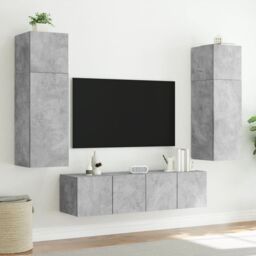 Berkfield Home TV Wall Cabinet with LED Lights Concrete Grey 60x35x41 cm - Size: 60 x 35 x 41 cm - thumbnail 5