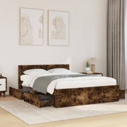 Berkfield Home Bed Frame with Headboard Frame Smoked Oak 120x190 cm Small Double in Brown - thumbnail 2