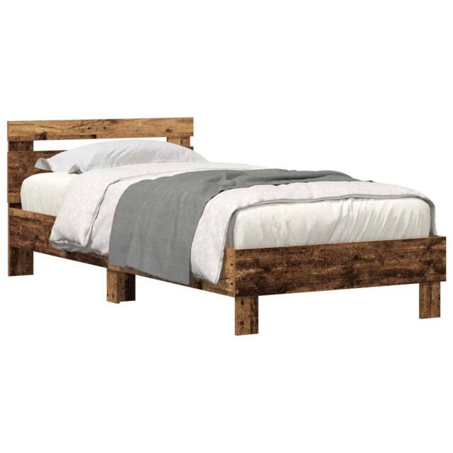 Berkfield Home Stunning Bed Frame with LED Lights Old Wood 75x190 cm Engineered Wood in Brown - image 1
