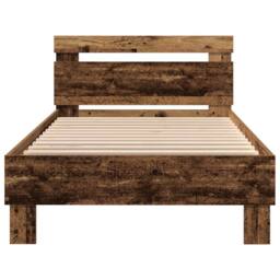 Berkfield Home Stunning Bed Frame with LED Lights Old Wood 75x190 cm Engineered Wood in Brown - thumbnail 7